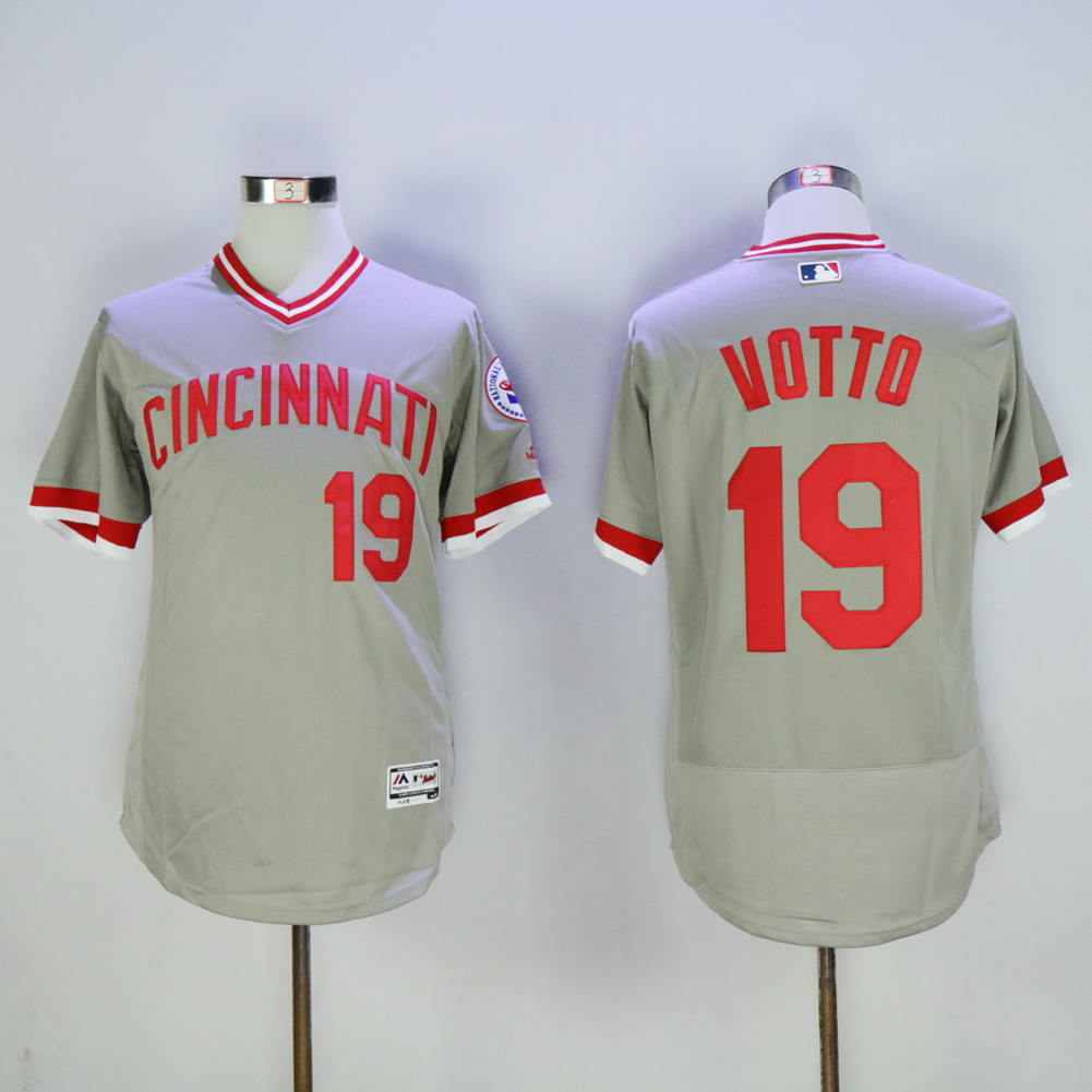 Men MLB Cincinnati Reds #19 Votto grey style2 jerseys->cincinnati reds->MLB Jersey